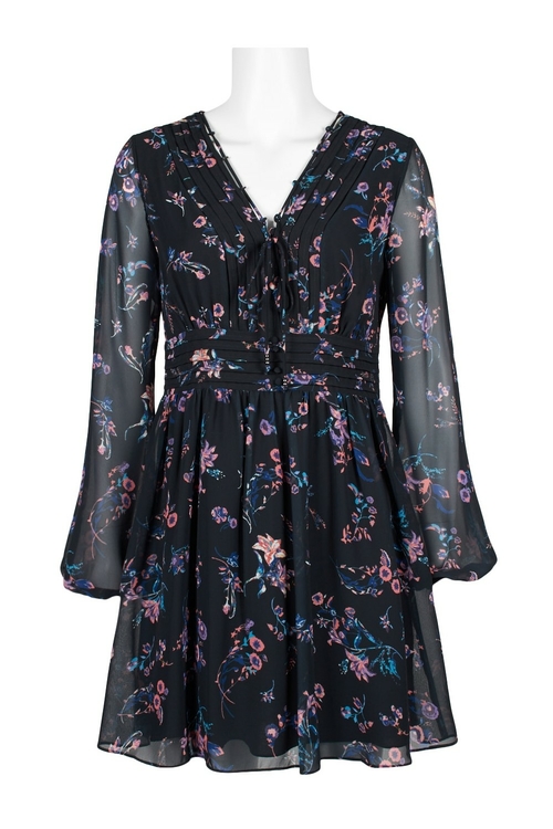 Sam Edelman V-Neck Long Sleeve Tie Front Pleated Floral Print Chiffon