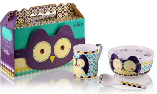 Porcelain children dinnerware Owl - 4 elements