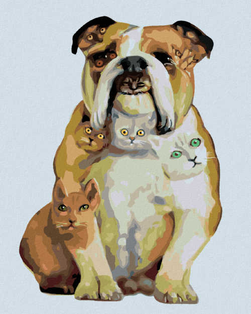 Zuty - Paint by Numbers - ENGLISH BULLDOG AND CATS (D. RUSTY RUST),