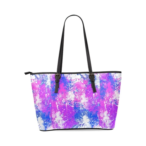 Large Leather Tote Shoulder Bag - Pink and Blue Cotton Candy Print