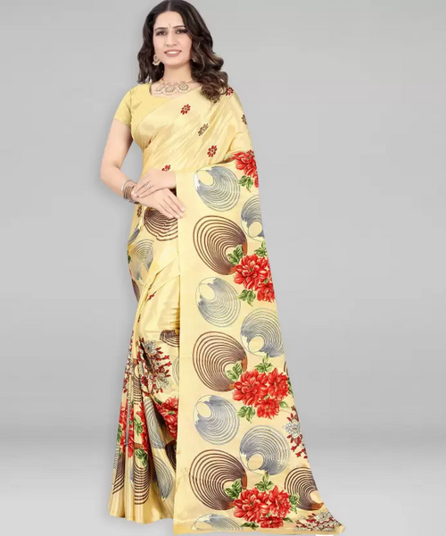 Printed Daily Wear Crepe Saree  (Yellow)