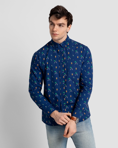 Aloha Printed Casual Button-Down Long Sleeve Shirt