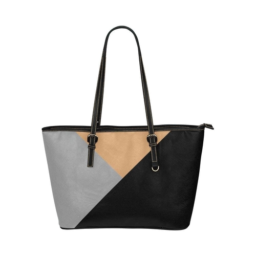 Large Leather Tote Shoulder Bag - Tricolor Black B6008398