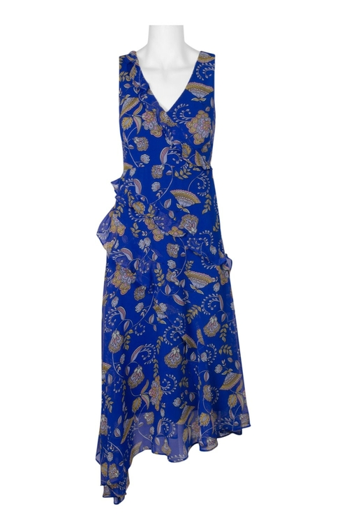 Taylor V-Neck Sleeveless Flutter Asymmetrical Hem Zipper Back Chiffon