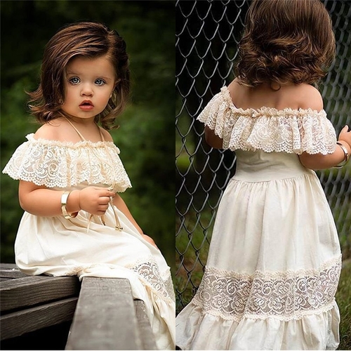 Kids Baby Girl Lace Princess Dress Off Shoulder