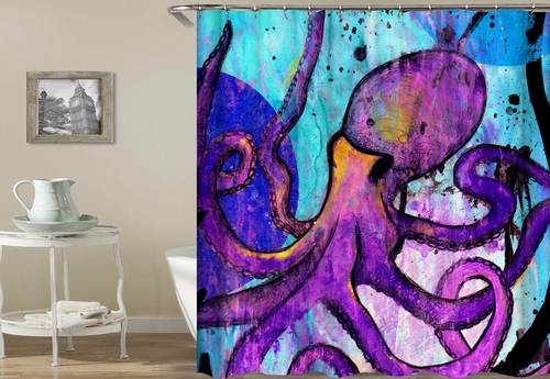 Purple Octopus Painting Shower Curtain
