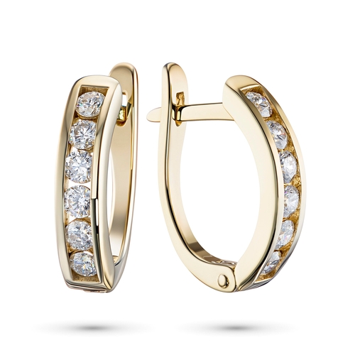 14K Yellow Gold Earrings with 12 Round-Cut Lab-Created Diamonds 0.908