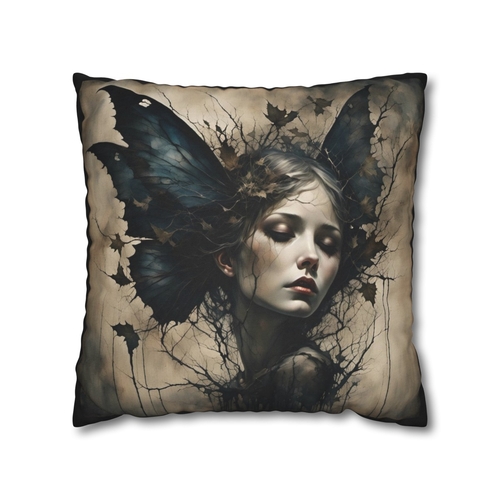 Gothic Allure - Midnight Enchantment Fairy Throw Pillow Cover