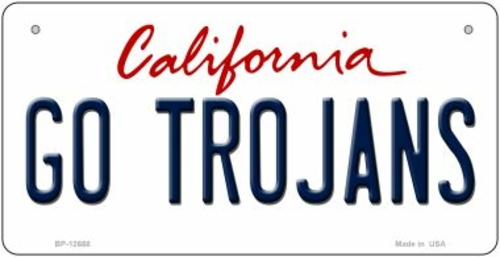 Smart Blonde BP-12668 3 x 6 in. Go Trojans Novelty Metal Bicycle Plate