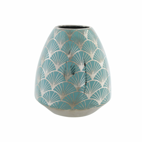 Vase DKD Home Decor Porcelain Turquoise Oriental Chromed 16 x 16 x 18