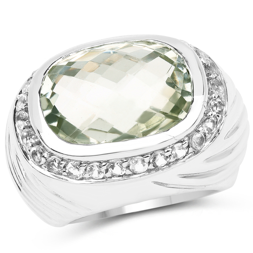 11.12 Carat Genuine Green Amethyst and White Topaz Brass Ring