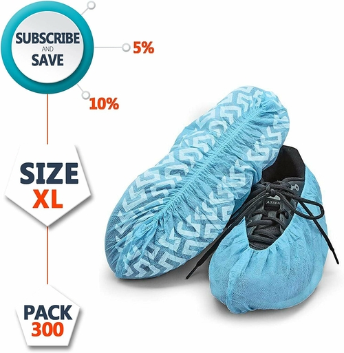 Disposable Shoe Covers 16.5" x 6.5". Pack of 100 Blue Large Waterproof