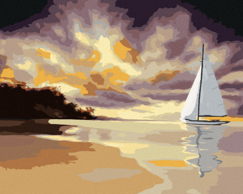 Zuty - Paint by Numbers - SMALL SAILING BOAT ON THE COAST (D. RUSTY