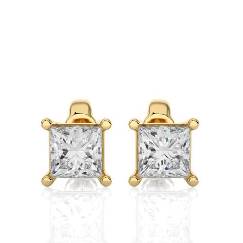Yellow Gold Moissanite Single Solitaire Princess Earring – WE0074