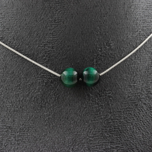 Green Tiger Eye 8 mm 2 beads necklace.