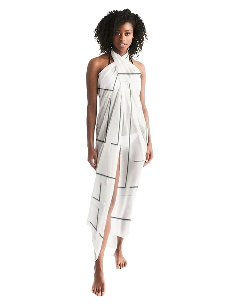 Sheer Sarong Swimsuit Cover Up Wrap / Geometric White and Gray