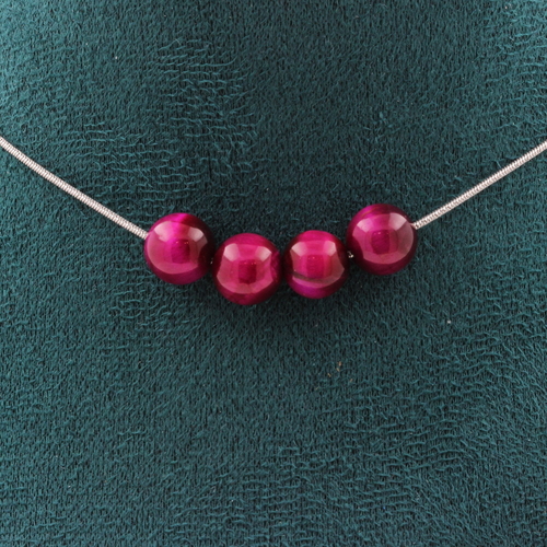 Fuschia Tiger's Eye 8 mm 4 beads necklace. 