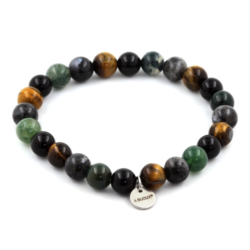 Labradorite + Moss Agate + Tiger's Eye + Black Agate Bracelet 