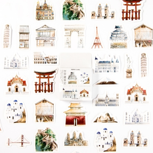 45PCS/PACK Retro Buildings Sticker Marker