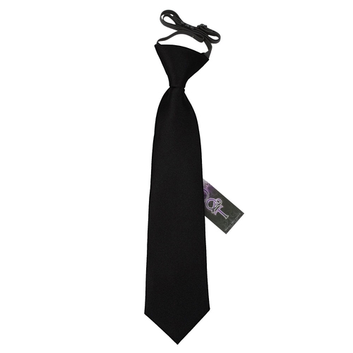 Plain Satin Elasticated Tie - Boys - Black