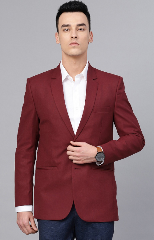 Men's Solid Slim Fit Single-Breasted Formal Blazer (Color Maroon)