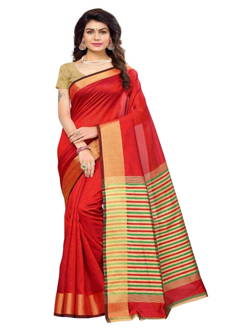 Generic Women's Cotton Silk Saree (Red, 5-6 Mtrs)