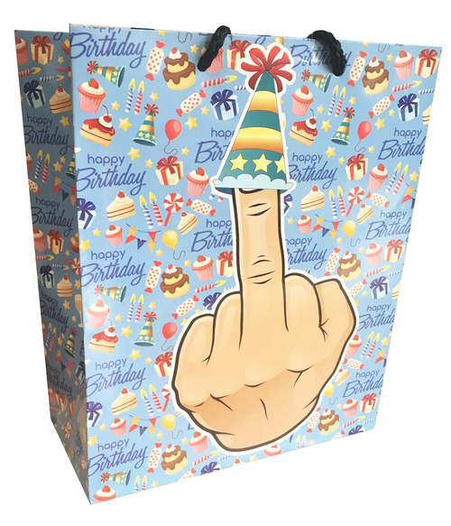 Middle Finger With Party Hat Happy Birthday Gift Bag 8x10