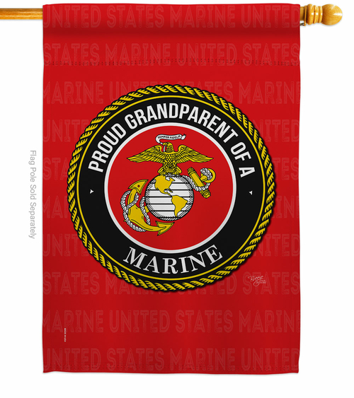 Breeze Decor H108554-BO Proud Grandparent Marines House Flag Armed For