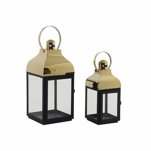 Lantern DKD Home Decor Crystal Black Golden Metal (14 x 13 x 31 cm) (2