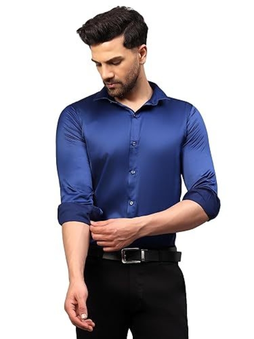 Men Regular Fit Full Sleeve Satin Silk Shirt (Size-XL) (Color-ROYAL