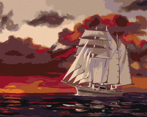 Zuty - Paint by Numbers - WHITE SAILING SHIP AT DUSK (D. RUSTY RUST),