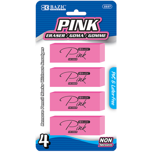 BAZIC Pink Bevel Eraser - 48 Count, 4 Pack