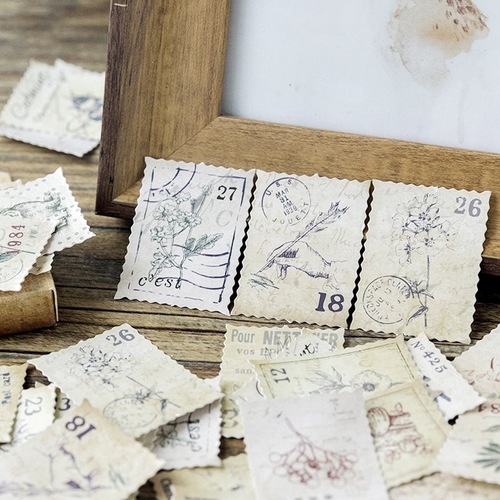 46PCS/PACK Retro Vintage Plant Stamp Seal Sticker