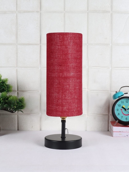 Iron Table lamp with Maroon Jute Shade Straight