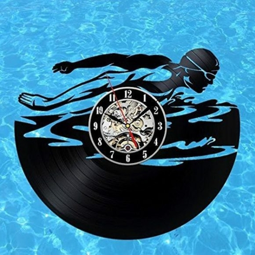 SWIMMING DESIGN VINYL RECORD WALL CLOCK FANTASTIC HANDMADE GIFT