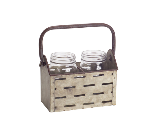 Melrose International 70728 Jar x2 in Metal Holder, Silver - Set o