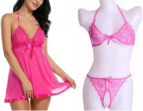 Women's Bra & Panty Set Self Design Pink Lingerie Set (Size 34)