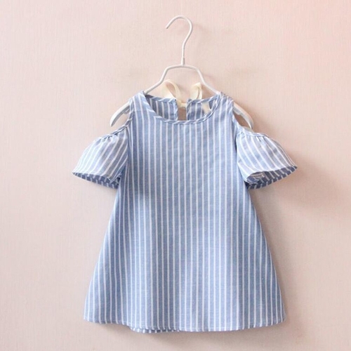 Summer  Girls off shoulder Dress Blue Striped