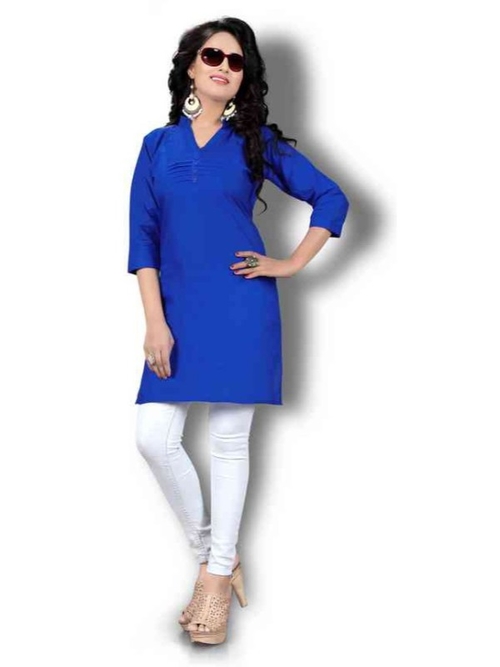 Women’s Blue Solid Thigh Length Kurta
