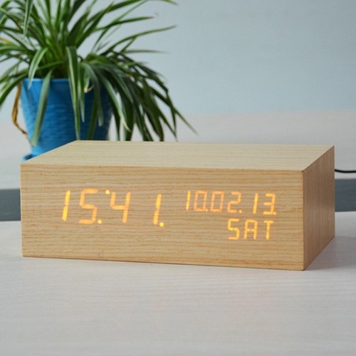 Classic Rectangle Wood LED Clock