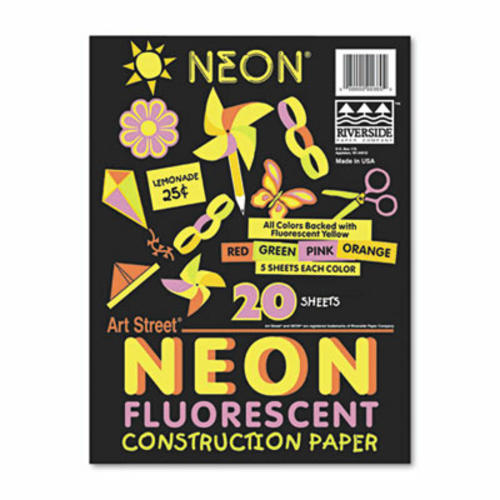 Pacon 104303 Neon Construction Paper- 76 lbs.- 12 x 18- Assorted- 20 S