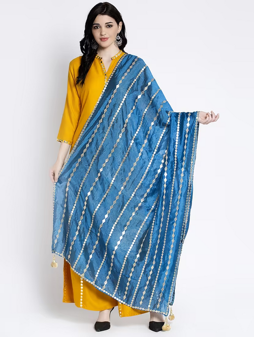blue gota work embroidered dupatta