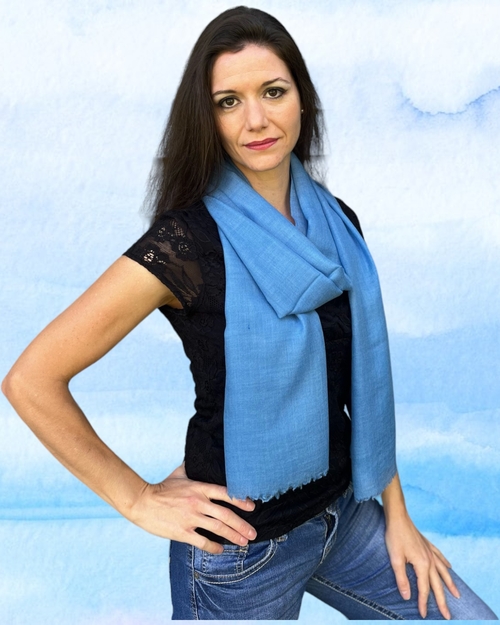 Blue Featherlight Solid Wool Scarf