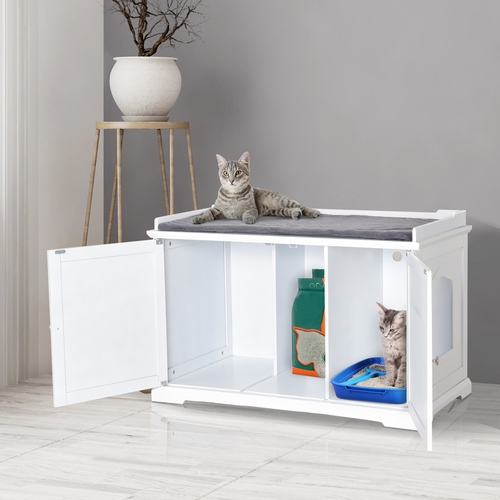 PawHut Cat Hidden Litter Box Enclosure Bench Hall End Table Pet Kitty