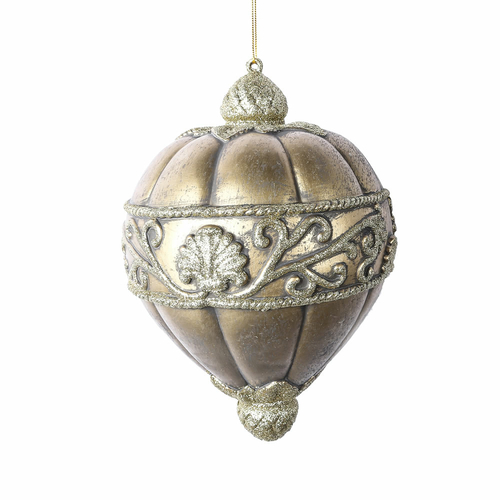 11 in. Champagne Antique Scroll Drop Ornament