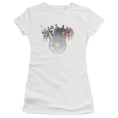 Trevco Jla-Circle Crest Short Sleeve Junior Sheer Tee- White - Small