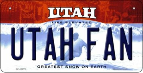 Smart Blonde BP-13070 3 x 6 in. Utah Fan Novelty Metal Bicycle Plate