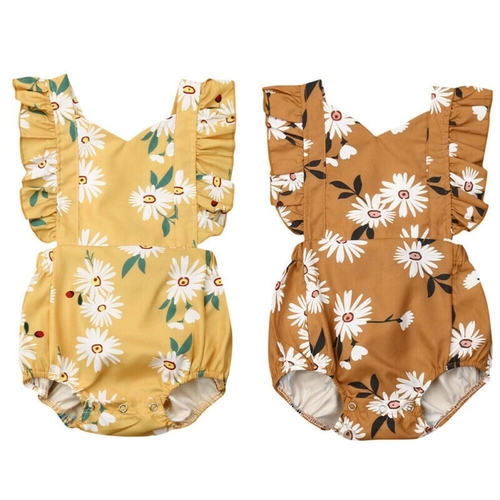 Summer Baby Girls Flowers Bodysuits Newborn Cotton