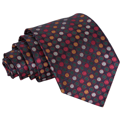 Chequered Polka Dot Classic Tie - Silver, Red & Gold