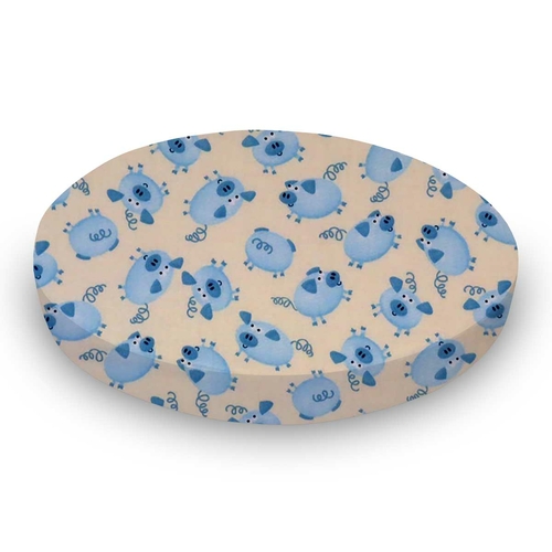 SheetWorld Fitted Round Crib Sheet - 100% Cotton Woven - Blue Piggies,